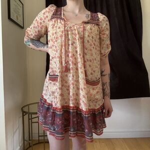 Free People Boho Penny Lane Mini Dress In‎ Tea Combo
